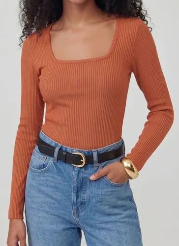 Blusa Feminina em Ribana Canelada (Laranja) Just Basic