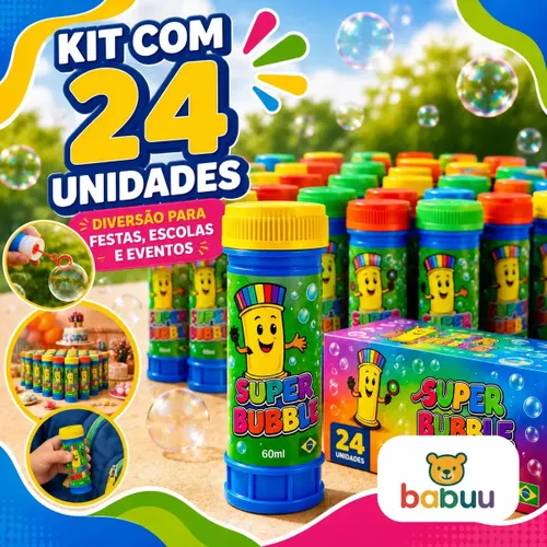 Kit 24 Bolha de Sabão Bolhinha Lembrancinha Aniversário Fazedor de Bolhas de Sabão Lança Bolha Gigante Criança Infantil Kit Brinquedos Aniversário Atacado Colorido Babuu Brinquedos Educativos