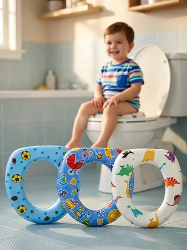 Assento Redutor Sanitário Infantil Menino Almofadado Anatômico Confortável Antiderrapante Higiênico Ajustável Universal Vaso Banheiro Treinamento Desfralde Seguro Bebê Criança Louis Riel Acústico