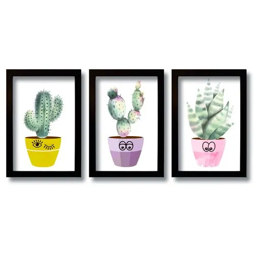Kit 3 Quadros Decorativos Cactus Love