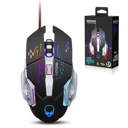 Mouse gamer 6 botões com LED RGB 4800 Dpi ajustável EXBOM MS-G280