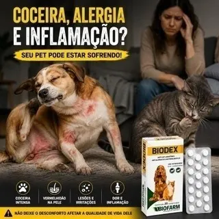 Kit Biodex Biofarm 20 40 ou 60 Comprimidos Cães e Gatos Anti-inflamatório Antialérgico
