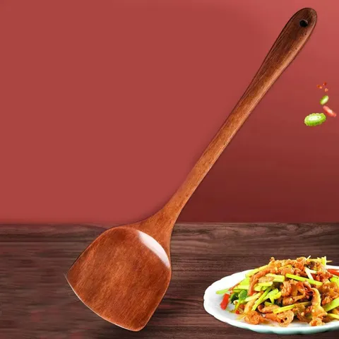 Espátula de Madeira Doméstica para Panelas Antiaderentes, Espátula de Cozinha de Madeira com Cabo Longo para Uso Doméstico, 1 Peça