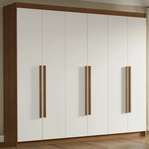 Guarda-Roupa Casal 6 Portas Batentes Rustic/Branco/Rustic Venus Madesa