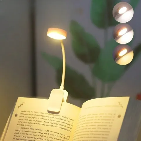 Luz de Leitura LED Portátil Runtowo com Clipe, Alimentada por Bateria, 3 Cores, Proteção Ocular, Regulagem Contínua, Mini Luminária de Mesa
