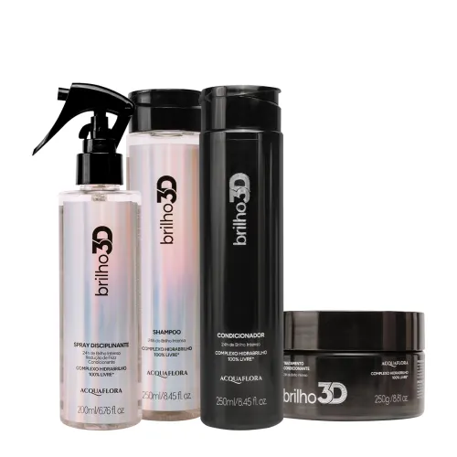 Kit Tratamento Capilar Brilho 3D Acquaflora 4 Produtos