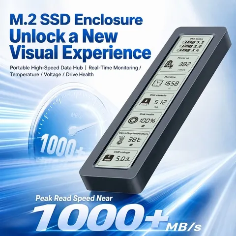 M.2 NVMe SATA SSD Gabinete Visual Smart SSD Case USB 3.2 Gen 2 10Gbps NVMe PCI-E 20Gpbs
