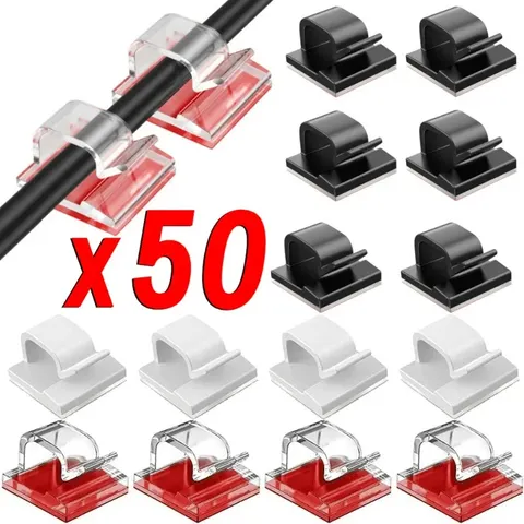 10/20/50 pçs clipes organizadores de cabo enrolador de fio titular protetor gerenciamento de cabo usb ganchos adesivos braçadeira de mesa para escritório em casa