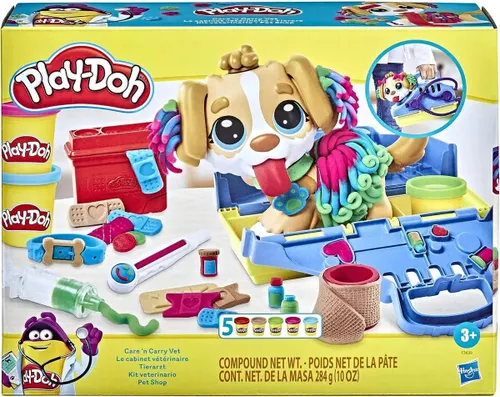 Massinha de Modelar Infantil Pet Shop Play-Doh - Conjunto de Brinquedo com Figura de Cachorro, Acessórios e 5 Potes - A partir de 3 Anos