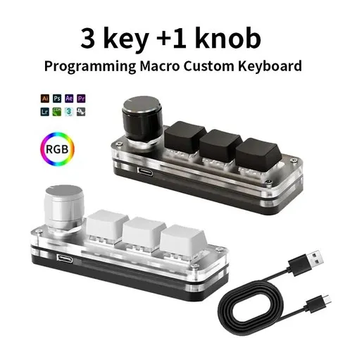 Teclado Mecânico Macro RGB Mini para Jogos com Programação Personalizada e Botões de 3 Teclas para Photoshop