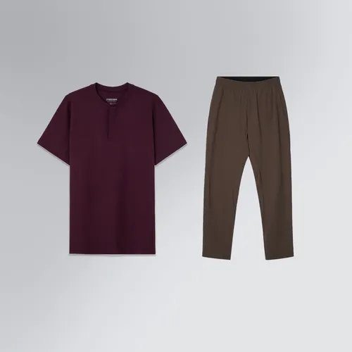 Conjunto Masculino Casual Camiseta Henley e Calça Tech