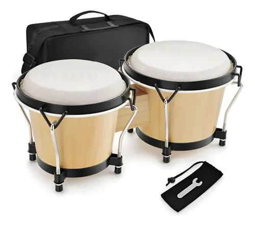 Bongo Percussão Profissional 6 E 7 Pele Animal e Bag Sonata Cor Natural