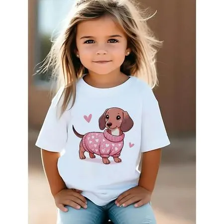 Camiseta Infantil Cachorrinho Salsichinha Algodão Meninas do 2 ao 16 Juvenil Crianças