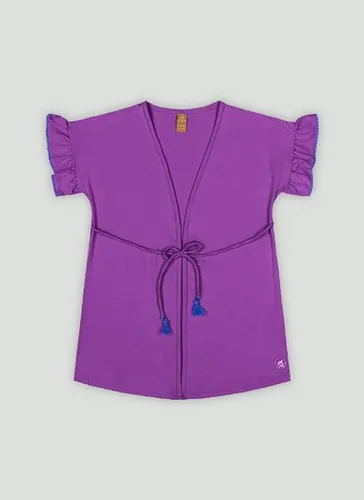 Saída de praia em malha FPS+50 com Frente Transpassada e Manga com Babados (Roxo) Up Baby