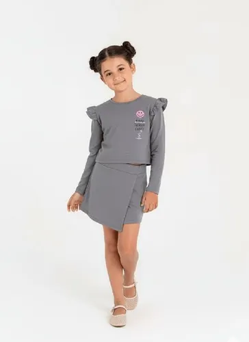 Conjunto com Blusão e Short-Saia Infantil (Cinza) Guloseima
