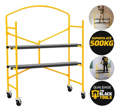 Andaime Dobrável Portátil Suporta Até 500kg Profissional com 2 Plataformas BAD1000 The Black Tools