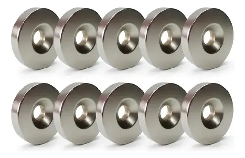 Kit com 10 Peças de Ímã de Neodímio 10x3mm N35 com Furo Central para Fixação e Projetos Criativos – Marca Neoimã