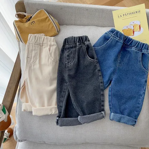 Primavera outono novas calças de bebê casual denim 9m-5t crianças meninos jeans retos macio da criança meninas moda calças 3 cores