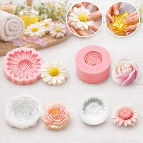 Kit Molde de Silicone de Flores 3D para Sabonete, Vela e Resina