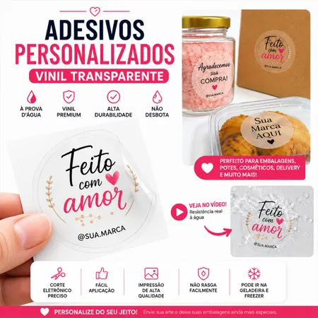 Adesivo Personalizado Vinil Transparente Resistente à Água Etiqueta Personalizada