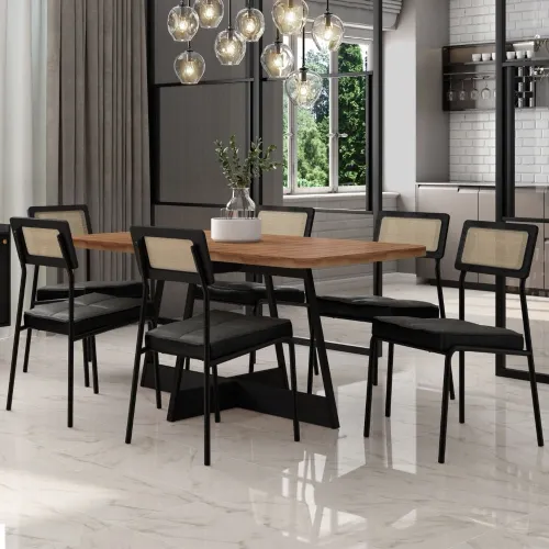 Conjunto Sala de Jantar 6 Cadeiras Filadelfia Carraro Nogal com Preto