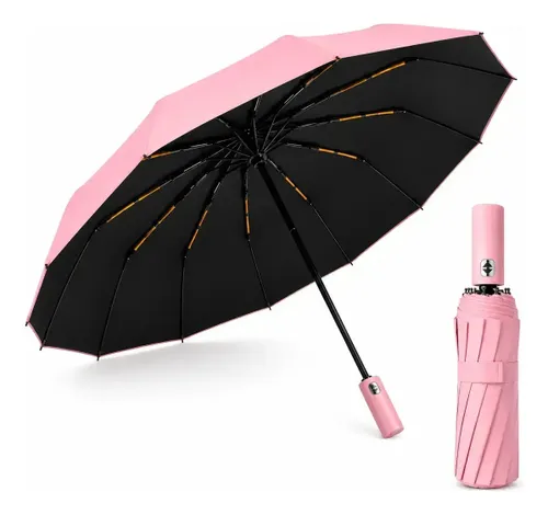 Guarda Chuva Abre e Fecha Automático Reforçado Contra Vento Cor Rosa do Tecido Liso