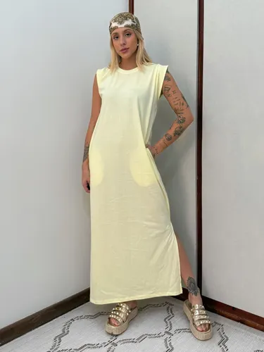 Vestido Longo Muscle Tee em Algodão com Bolso Aveloz Amarelo