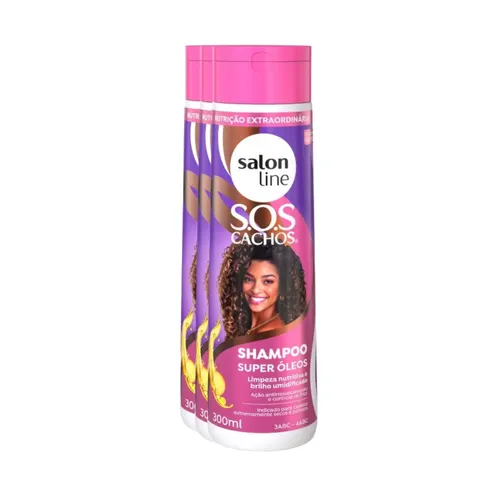 Kit Salon Line S.O.S Cachos Super Oleos 3 Shampoo para Cabelo Cacheado 300 ml