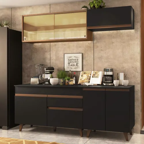 Armário de Cozinha Compacta 190cm Preto/Rustic Reims Madesa 01