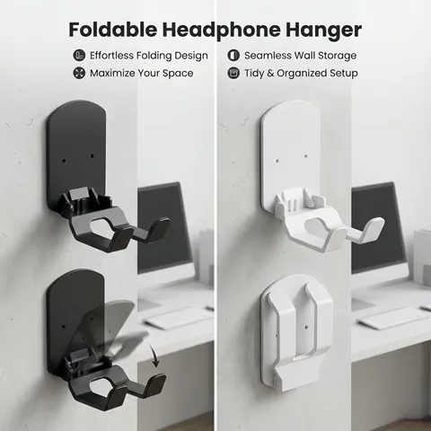 Suporte de parede autoadesivo dobrável para fones de ouvido, suporte para controle de jogos, sem necessidade de furar, organizador de fones de ouvido para sala de jogos