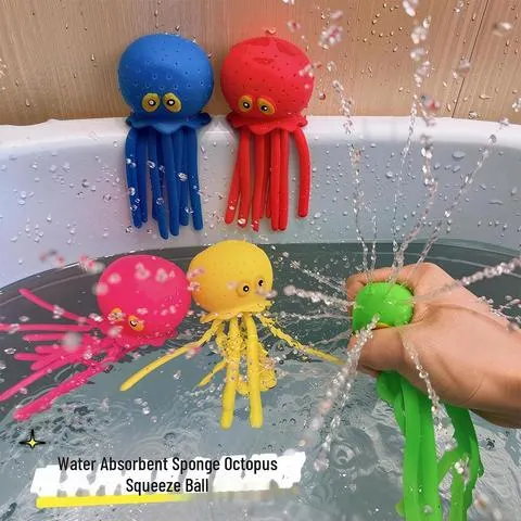 Brinquedos de Banho para Bebês, Esponja Absorvente de Água, Polvo de Brinquedo para Alívio de Estresse, Brinquedo de Banho de Verão para Crianças