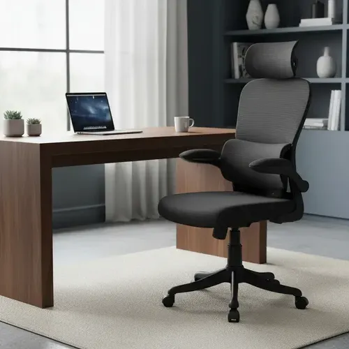 Cadeira Escritório Ergonômica Genebra B500 Luvinco Cor Preto com Suporte Lombar Estofado Mesh