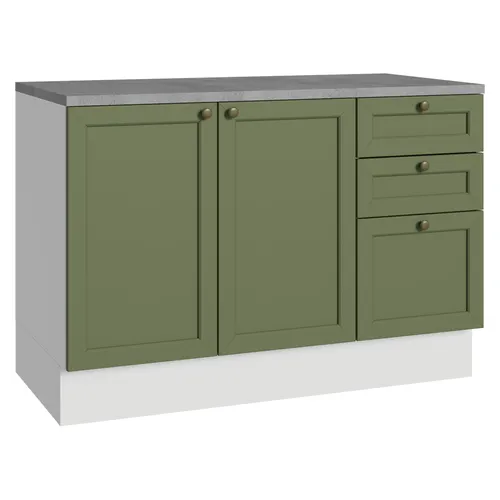 Balcão de Cozinha 120 x 60 cm 2 Portas 3 Gavetas (Com Tampo) Branco/Verde Vik Madesa