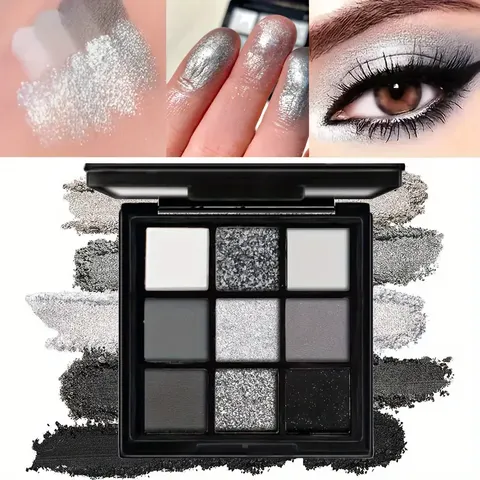 Pincel de maquiagem de paleta de sombras de nove cores, maquiagem esfumaçada cinza-rosa, maquiagem iluminadora de bicho-da-seda perolada fosca