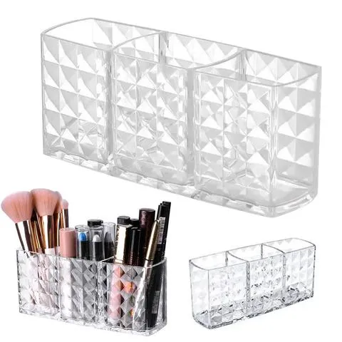 Suporte para Pincéis de Maquiagem com 3 Compartimentos, Organizador de Maquiagem, Caixa de Armazenamento Cosmético, Suporte para Lápis de Sobrancelha, Caixa Transparente de Acrílico