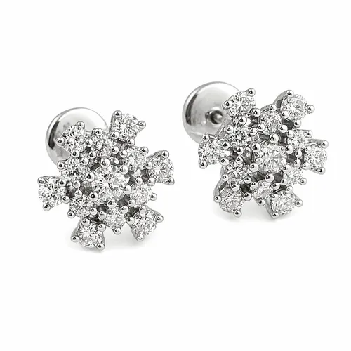 Brinco 7 mm Flor com 26 Diamantes em Ouro Branco 18K