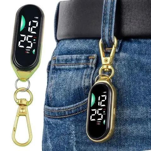Relógio Eletrônico LED Portátil à Prova d'Água com Display Digital e Mosquetão, Relógio de Bolso Luminoso para Crianças e Adultos