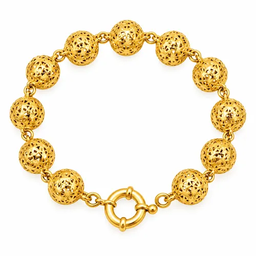 Pulseira de Bolas Vazadas com Detalhes Foscos em Ouro 18k