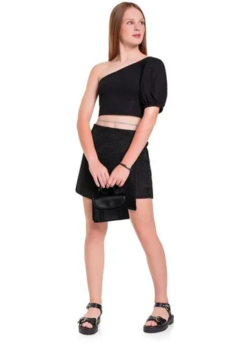 Blusa Cropped em Cotton Juvenil (Preto) Gloss