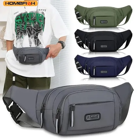 HOMEFISH Bolsa de cintura masculina em lona, ajustável, para celular, esportes, atividades ao ar livre, lazer, corrida, antifurto, ultrafina e discreta.