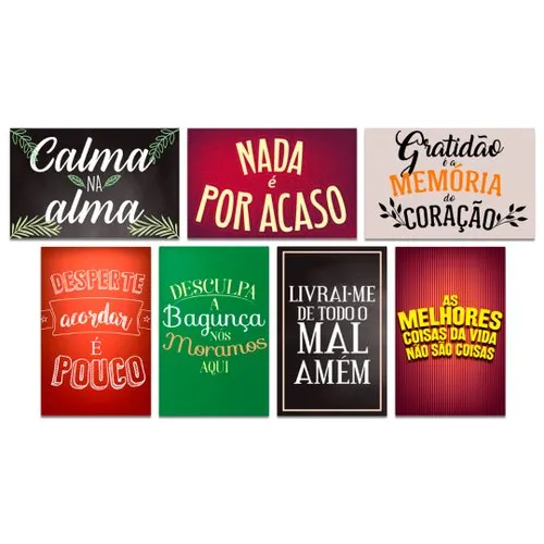 Kit 7 Placas Decorativas Frases Motivacionais Mdf 20x13 cm