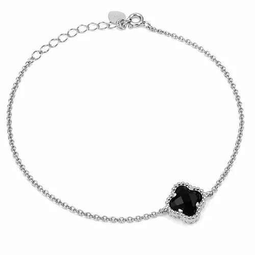 Pulseira 19 cm Prata Trevo Preto