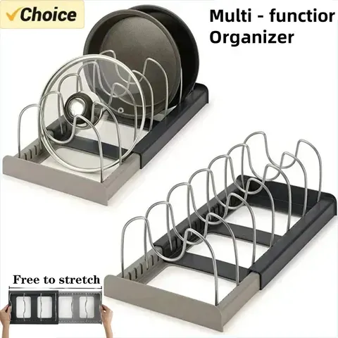 1pc rack de pote telescópico de 7 grades, organizador de panelas, suporte de armário que economiza espaço para panelas, panelas e tampas-mantrem sua cozinha pura e arrumada