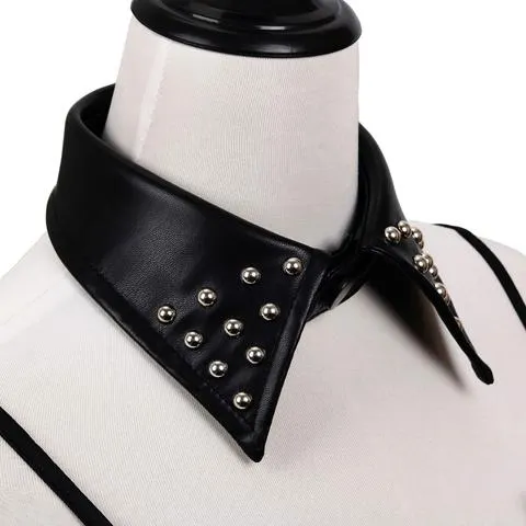 Gola Falsa Feminina Leve em Couro PU Estilo Colar Punk Gótico, Lapela Destacável para Camisa, Vestido, Uniforme, Jaqueta e Uso Casual
