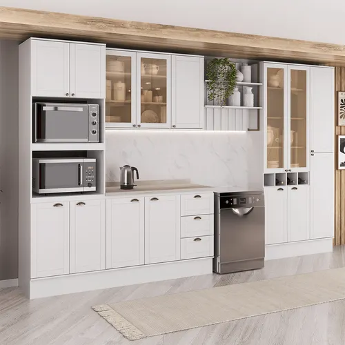 Armário de Cozinha Completa com Balcão Milla Lily Carraro Branco