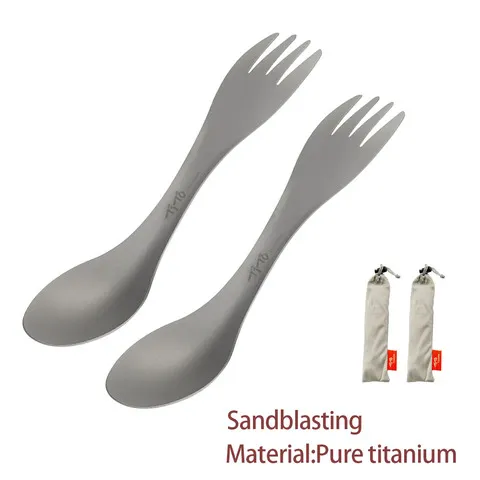 2 pçs titânio spork 2-em-1 colher ultraleve panelas portátil garfo faca acampamento ao ar livre piquenique viagem talheres ecológicos