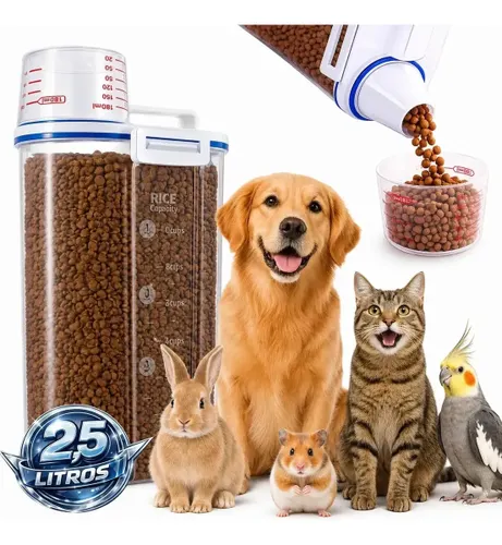 Porta Ração Pote com Tampa Pet Gato Cachorro Dispenser Porta Racao Pote Container Porta Ração Dispenser Cor Transparente Capacidade 2,5 Litros Drop Shopy