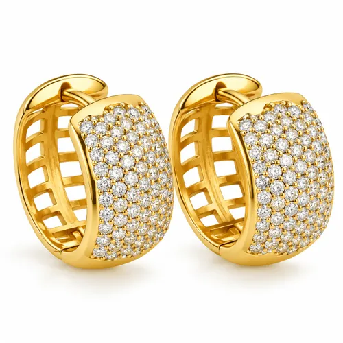 Brinco Argola em Ouro 18k de 1,4 cm com 7 Fileiras de Diamantes
