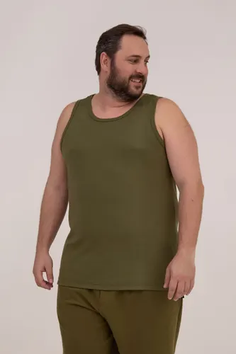 Regata Básica Canelada Decote U Verde Militar