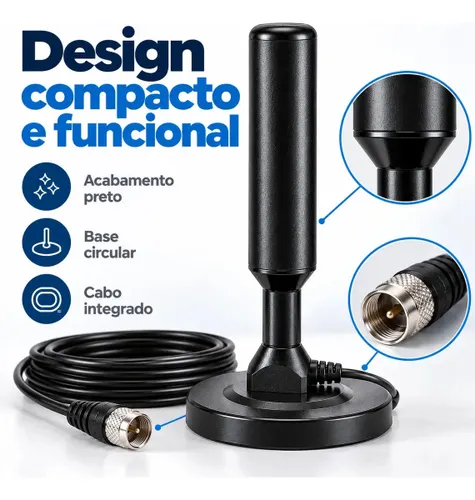 Antena Digital 4k Hd Interna Externa para Tv Samsung LG Smart Led Lcd 3d Uhf Cabo Longo com Base Magnética